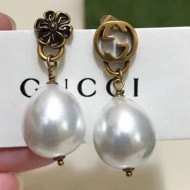 Gucci Vintage Pearl Short Earrings Aged Gold/White 2021