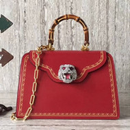 Gucci Frame Print Leather Top Handle Bag 495881 Red 2017