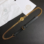 Versace Leather Chain Belt 1.5cm Black/Gold 2021