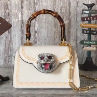 Gucci Frame Print Leather Small Top Handle Bag 488667 White 2017