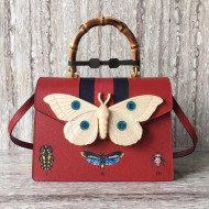 Gucci Leather with Moth Medium Top Handle Bag 488691 Red 2017