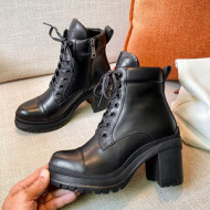 Prada Calfskin Lace-up Heel 55mm Short Boots Black 2020