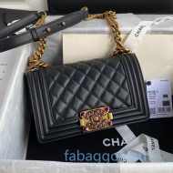 Chanel Quilted Calfskin Small Boy Flap Bag with Stone CC Charm A67085 Black 2020