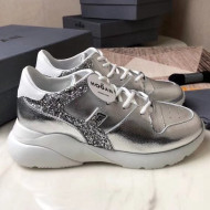 Hogan Active One Leather & Glitter Sneaker Silver 2019