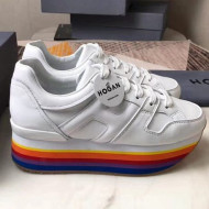 Hogan Calfskin Maxi H222 Sneaker with Rainbow Sole White 2018