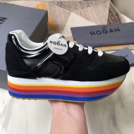 Hogan Calfskin Maxi H222 Sneaker with Rainbow Sole Black 2018