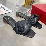 Valentino Atelier Shoe 03 Rose Edition Kidskin Flat Slide Sandal Black 2020