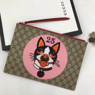 Gucci GG Supreme Pouch Bag With Bosco Patch 506280 Pink 2018