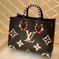 Louis Vuitton Crafty OnTheGo MM Oversized Monogram Tote Bag with Braided Handle M45375 Black 2020