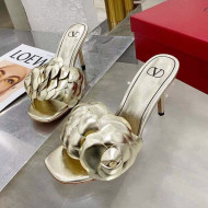 Valentino Atelier Shoe 03 Rose Edition Kidskin Heel Slide Sandal 90mm Gold 2020