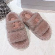 Celine Logo Wool Slide Sandals Pink 2021  