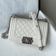 Chanel Grained Calfskin Small Boy Flap Bag A67085 White/Silver 2021