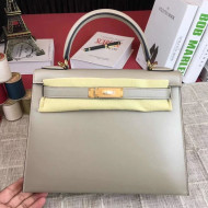 Hermes Kelly 28 cm Top Handle Bag in Box Leather Apricot Gray(Handmade)