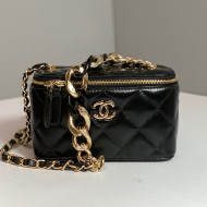 Chanel Lambskin Vanity Case with Patchwork Chain Black 2021 083004