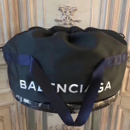 Balenciaga Nylon Round Wheel Bag With Drawstring Closure Black 2017