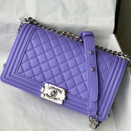 Chanel Grained Calfskin Medium Boy Flap Bag A67086 Purple/Silver 2021