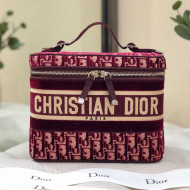 Dior DiorTravel Medium Vanity Case Bag in Burgundy Oblique Embroidered Velvet 2020