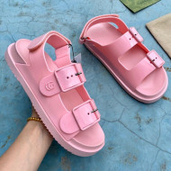 Gucci Rubber Strap Flat Sandals with Mini Double G Pink 2021