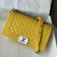 Chanel Grained Calfskin Medium Boy Flap Bag A67086 Yellow/Silver 2021