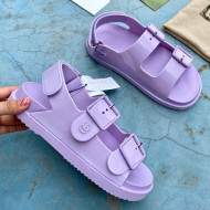 Gucci Rubber Strap Flat Sandals with Mini Double G Purple 2021