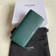 Celine Large Flap Wallet in Palm-Grained Calfskin Dark Green 2022 4148
