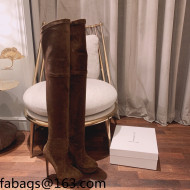 Casadei Elastic Suede Over-Knee High Platform Boots Taupe Brown 2021