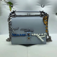 Fendi Calfskin KAN I Small Bag with Leather Threading and Bows Blue 2018