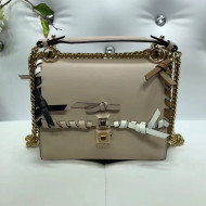 Fendi Calfskin KAN I Small Bag with Leather Threading and Bows Beige 2018
