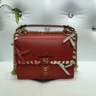 Fendi Calfskin KAN I Small Bag with Leather Threading and Bows Red 2018