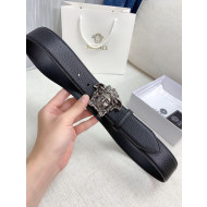 Versace Litchi Grained Calfskin Belt 4cm with Logo Buckle Black 07 2021