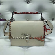 Fendi Calfskin KAN I Bag with Leather Threading and Bows Off-White 2018