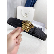 Versace Litchi Grained Calfskin Belt 4cm with Logo Buckle Black 08 2021