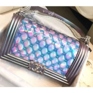Chanel PVC/Iridescent Patent Medium Boy Flap Bag Purple 2018