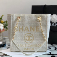 Chanel Deauville Mixed Fibers Small Shopping Bag White/Gold 2021