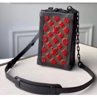 Louis Vuitton Vertical Soft Trunk Clutch M45044 in Embroidered Monogram Tuffetage Red Coated Canvas 2020