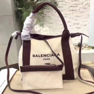 Balenciaga Denim Navy Cabas Mini Bag White/Burgundy 2017