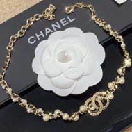 Chanel Chain and Leather Choker Necklace AB1505 Black 2019