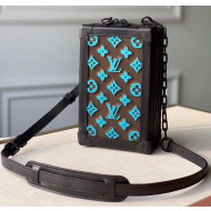 Louis Vuitton Vertical Soft Trunk Clutch M45044 in Embroidered Monogram Tuffetage Blue Coated Canvas 2020