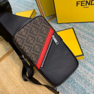 Fendi Men's Sling Shoulder Bag in Leather and Brown FF Canvas Black/Red 2020
