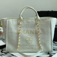 Chanel Deauville Mixed Fibers Large Shopping Bag A66941 White/Gold 2021