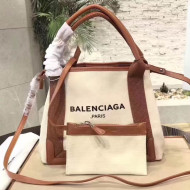 Balenciaga Denim Navy Cabas Mini Bag White/Brown 2017
