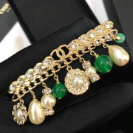 Chanel Crystal and Pearl Brooch AB0618 Gold/White/Green 2019
