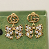 Gucci Crystal Bow Short Earrings Gold 2021 16