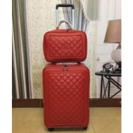 Chanel Quilting Trolley Luggage Bag Red 2018