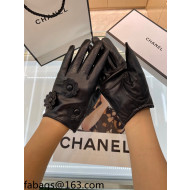 Chanel Lambskin Camellia Gloves Black 2021 102916