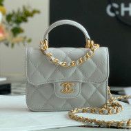 Chanel Lambskin Flap Coin Purse with Chain AP2200 Light Gray 2021