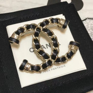 Chanel Chain Leather CC Brooch Black/Gold 2021