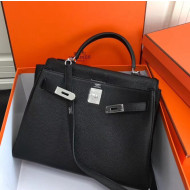 Hermes Kelly 25cm/28cm/32cm Togo Leather Bag Black(Silver Hardware)
