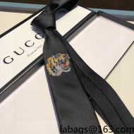 Gucci Silk Tie with Tiger Embroidery Black 2021