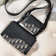 Dior Wallet and Card Case Shoulder Bag in Blue Oblique Canvas and Black Leather 2020